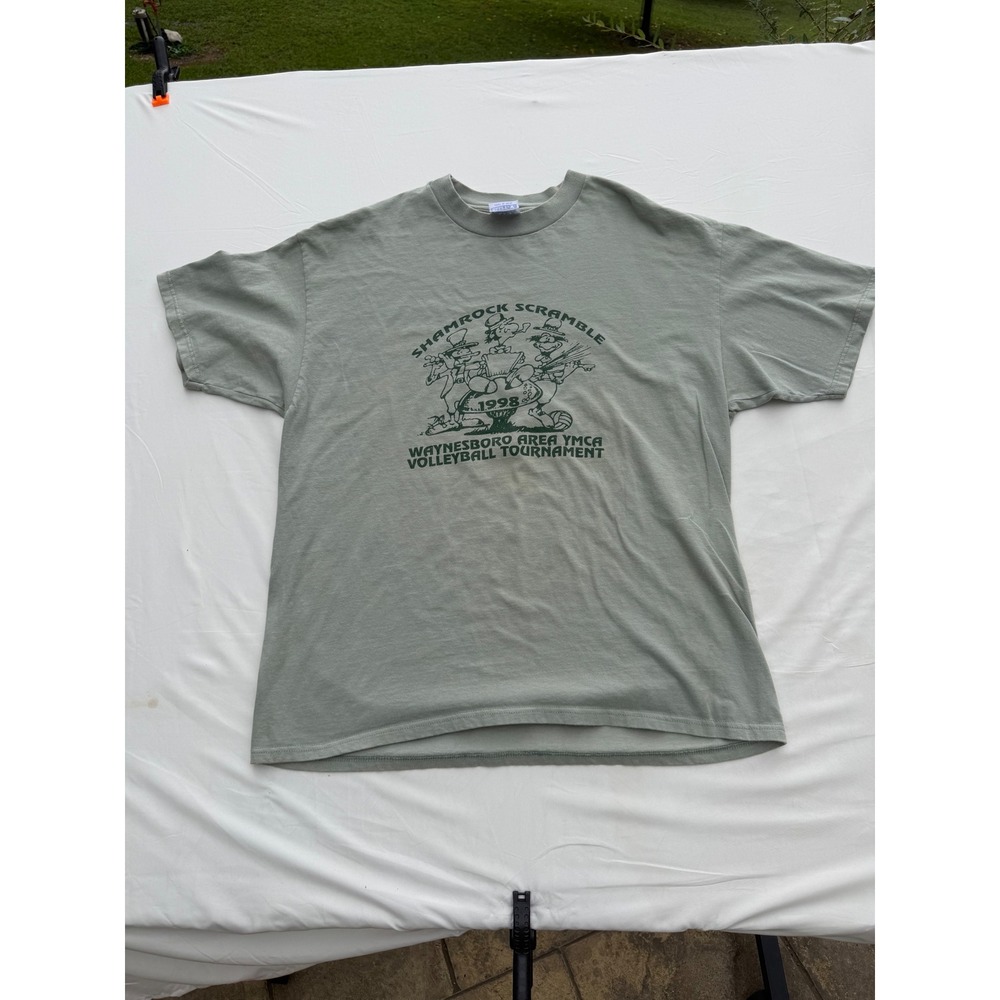 Vintage 1998 Hanes Beefy-T Shamrock Scramble YMCA Volleyball T-Shirt XL Green